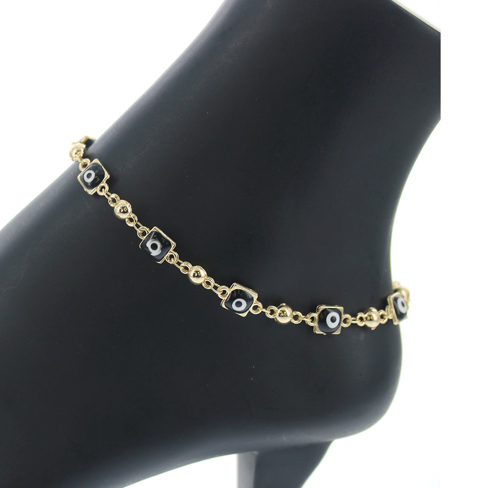 Square Evil Eye Beads Anklet A 1075 BK