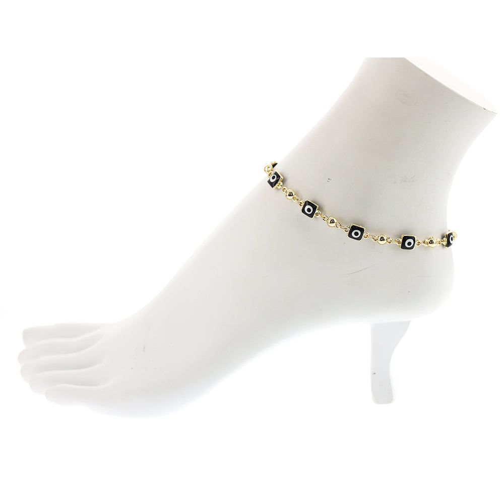 Square Evil Eye Beads Anklet A 1075 BK