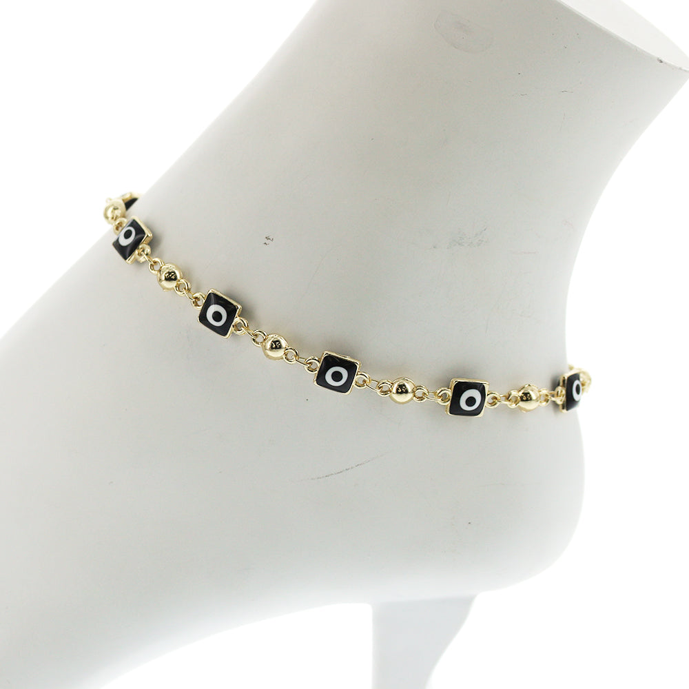 Square Evil Eye Beads Anklet A 1075 BK