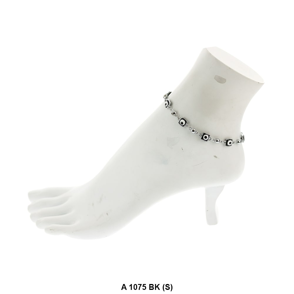 Square Evil Eye Beads Anklet A 1075 BK (S)