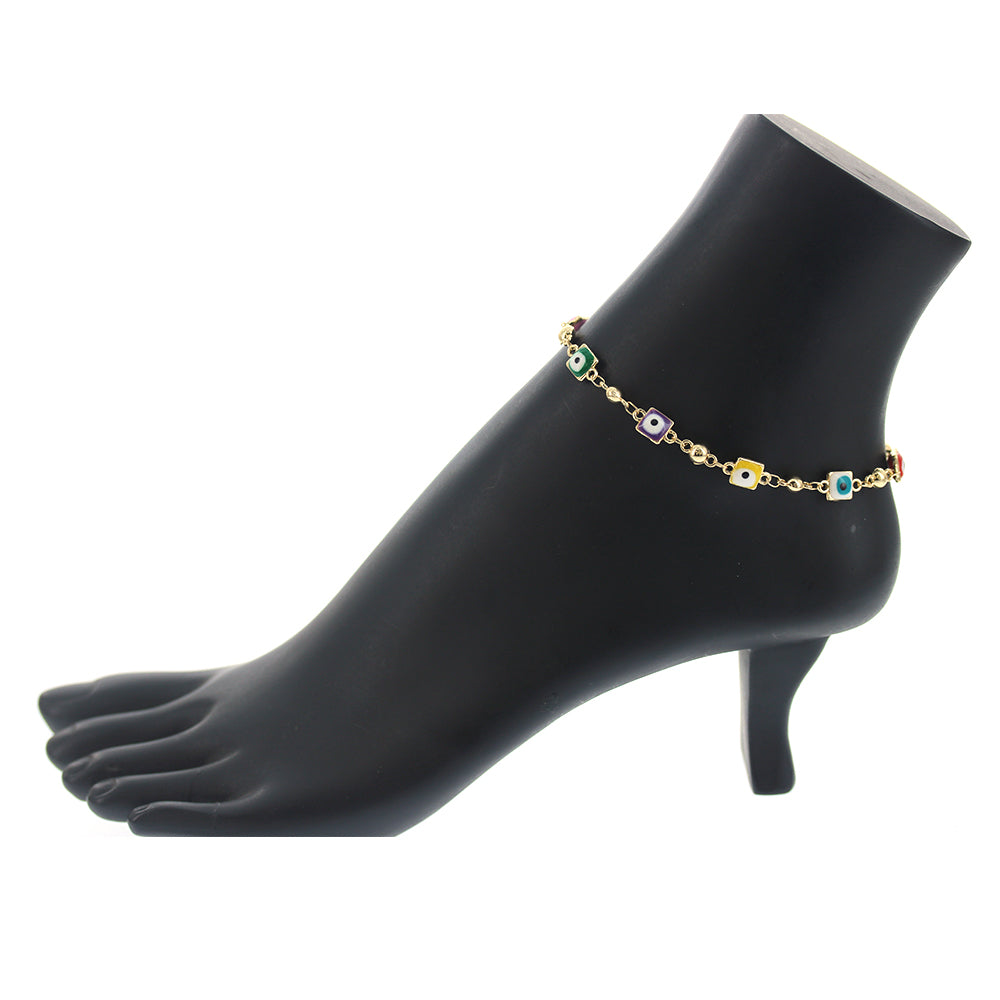 Square Evil Eye Anklet Multi A 1075 M