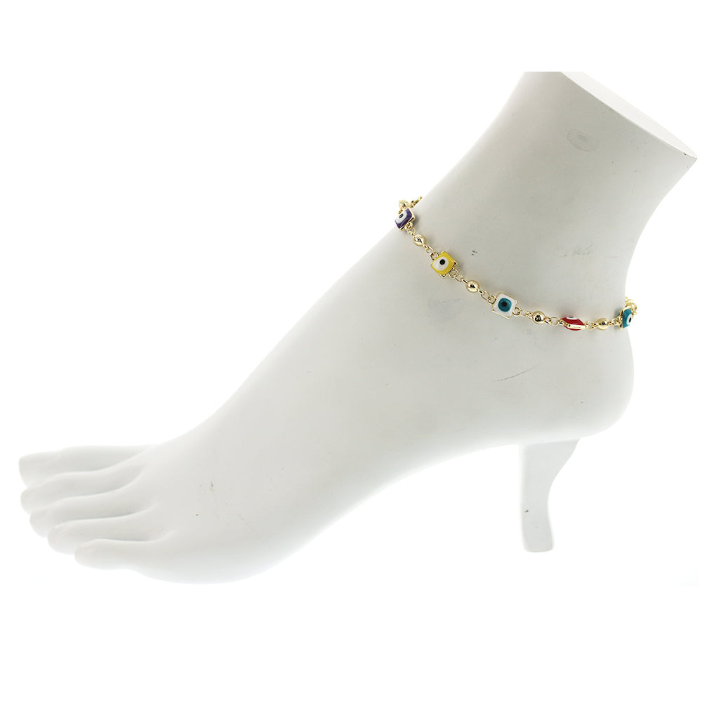 Square Evil Eye Anklet Multi A 1075 M