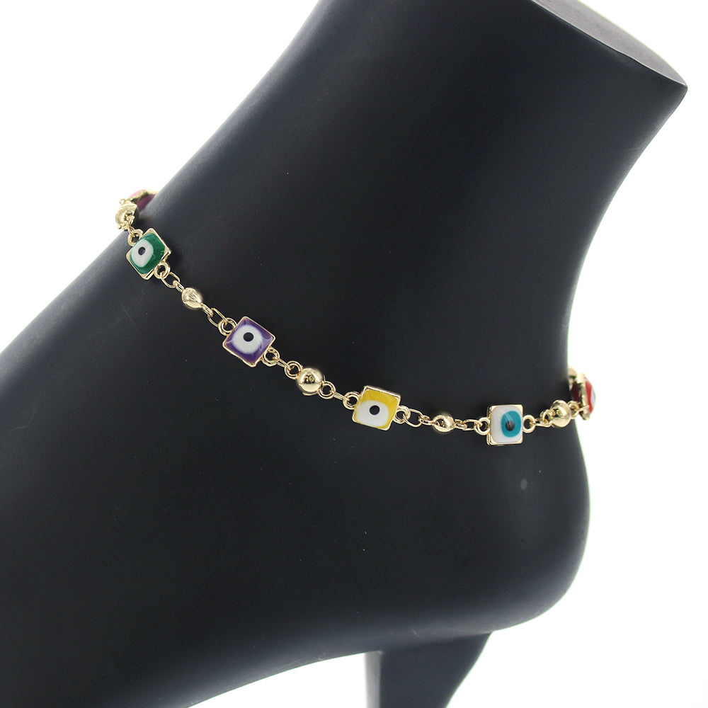 Square Evil Eye Anklet Multi A 1075 M