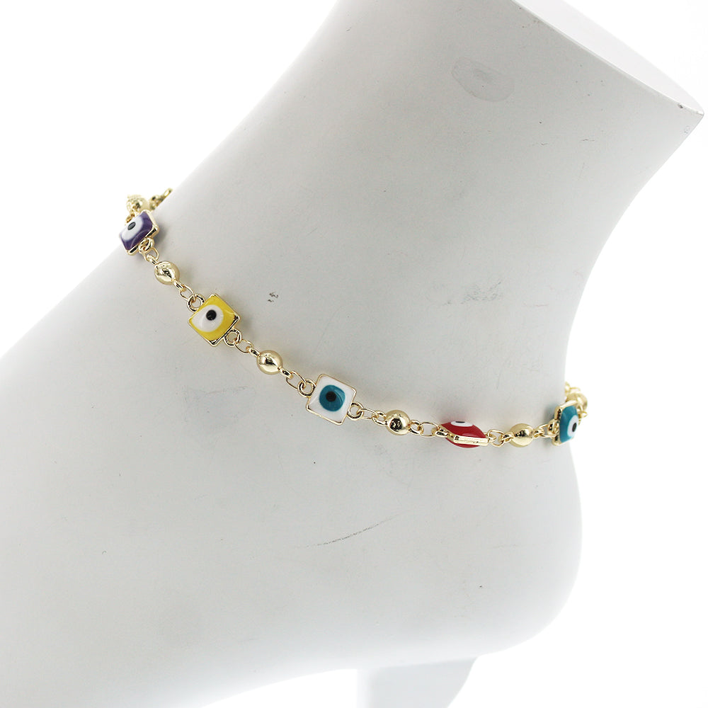 Square Evil Eye Anklet Multi A 1075 M