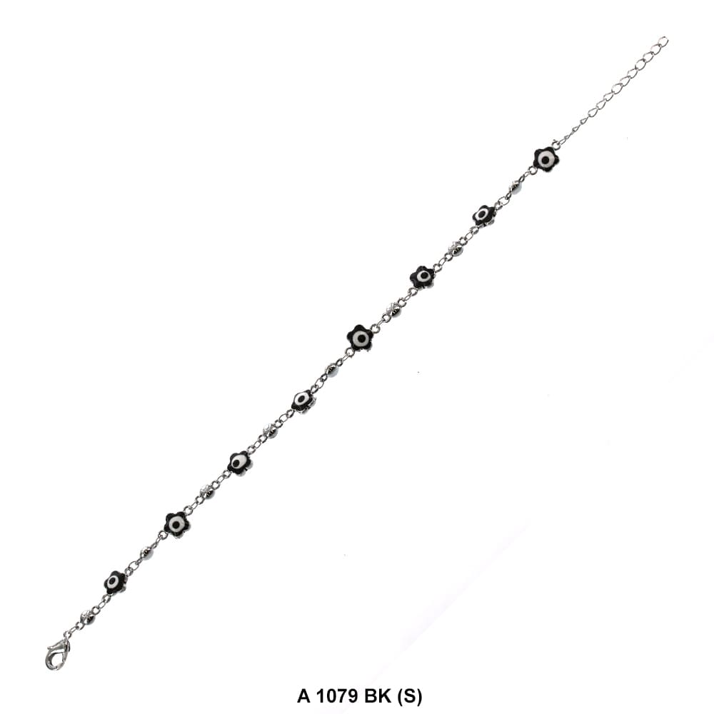 Round Flower Evil Eye Beads Anklet A 1079 BK (S)