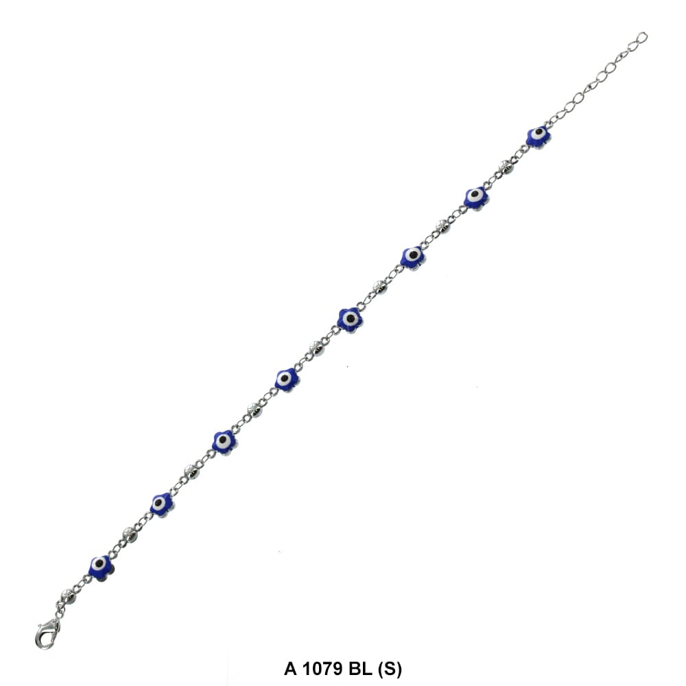 Round Flower Evil Eye Beads Anklet A 1079 BL (S)