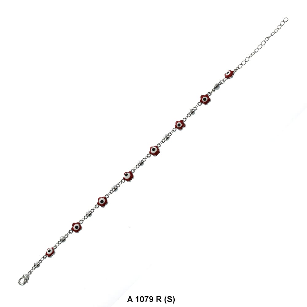 Round Flower Evil Eye Anklet Red A 1079 R (S)