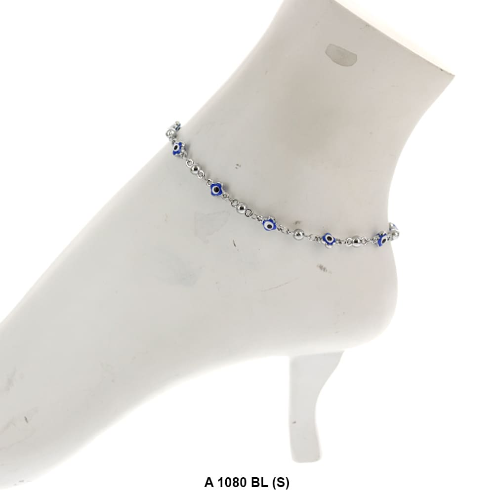 Round Flower Evil Eye Beads Anklet A 1080 BL (S)