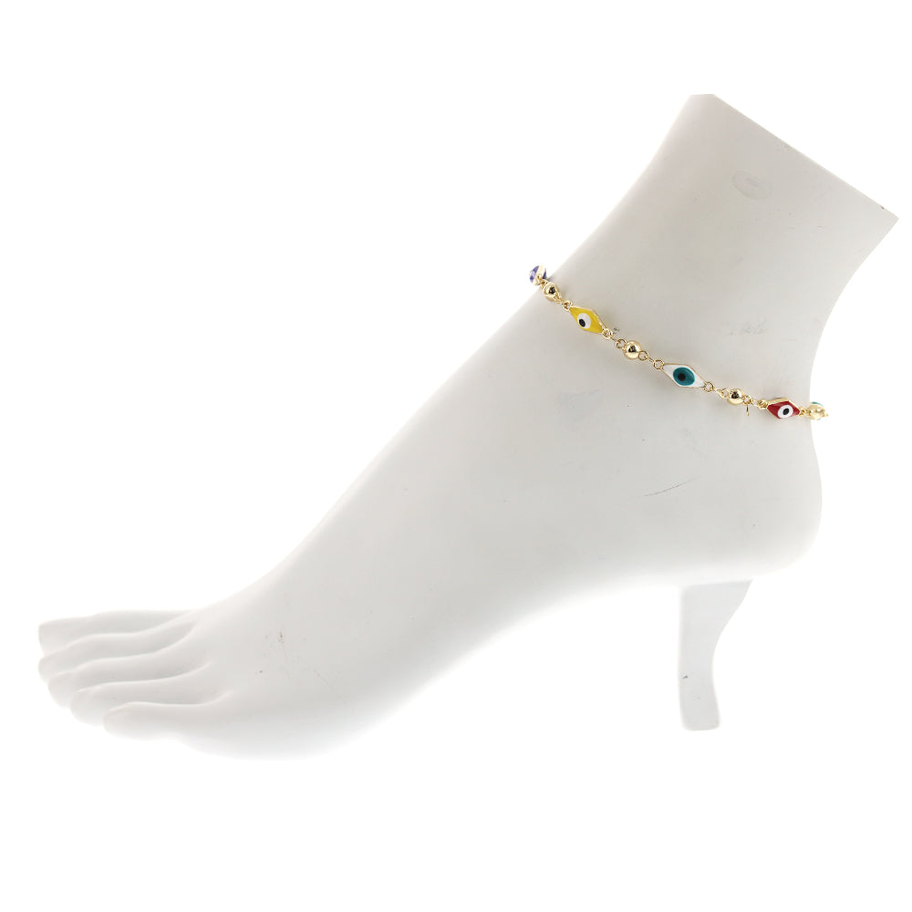 Long Diamond Evil Eye Anklet Multi A 1084 M