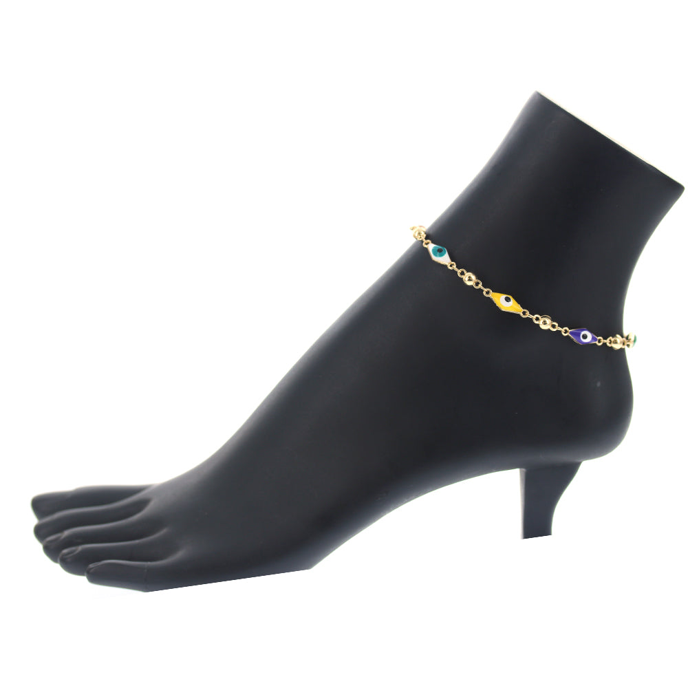 Long Diamond Evil Eye Anklet Multi A 1084 M