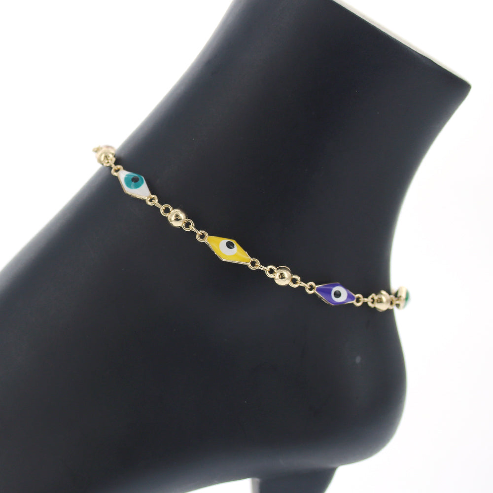 Long Diamond Evil Eye Anklet Multi A 1084 M