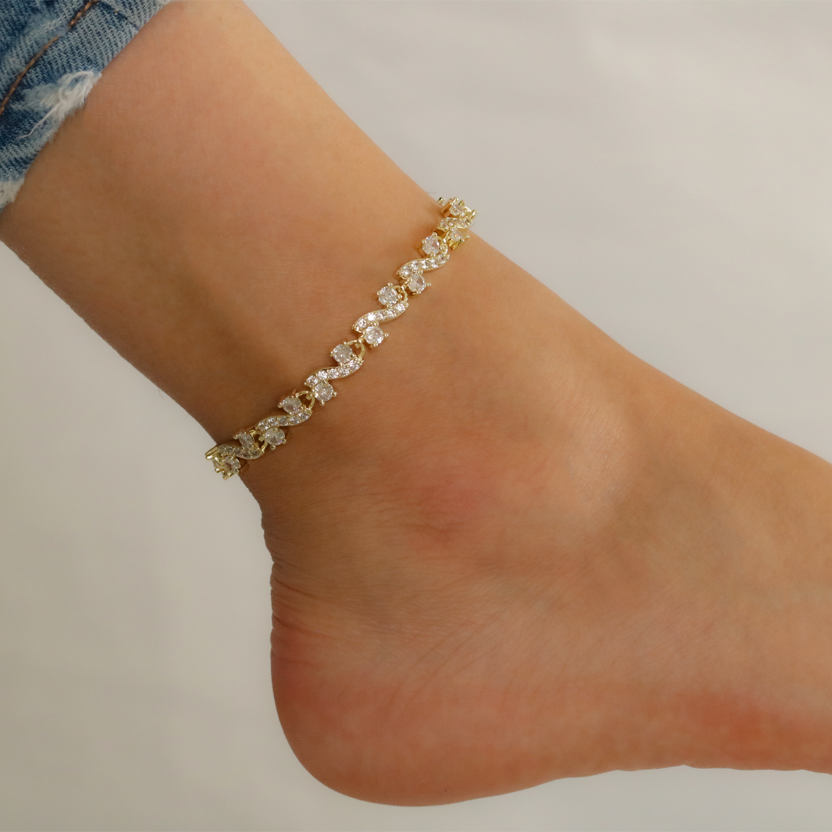 Full Stones CZ Anklet A 2118 W (G)