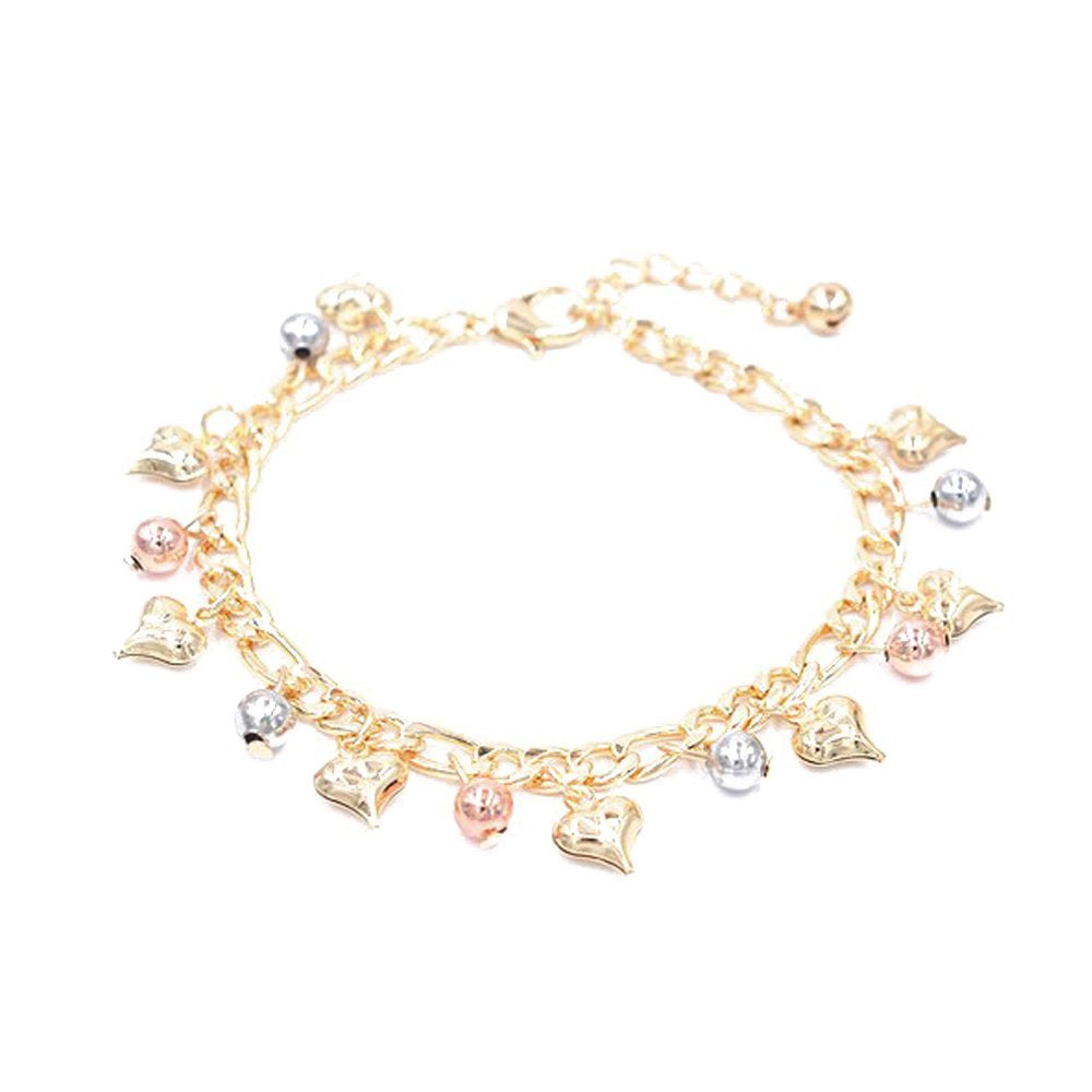 Heart And Beads Charms Chunky Figaro Bracelet  BRS 1005