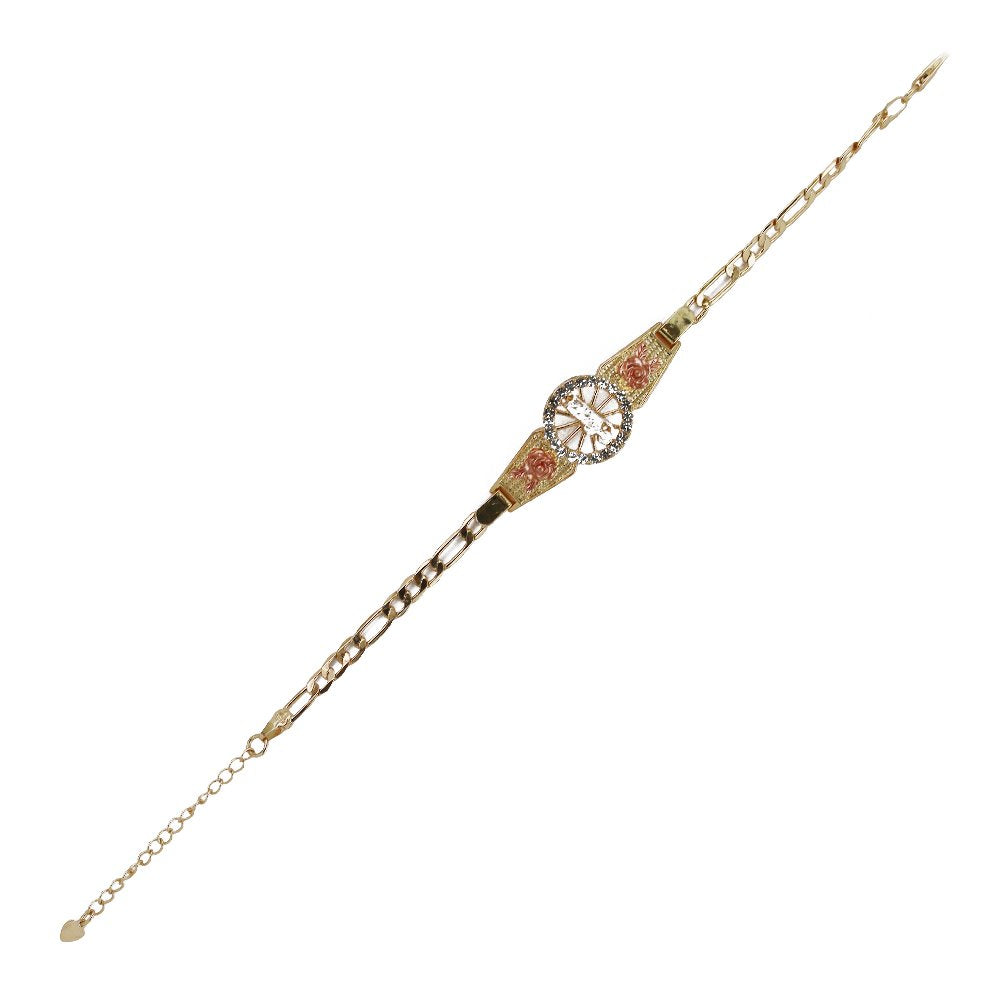 Pulsera Figaro San Judas Con Flores Blanco BRS 1067 W