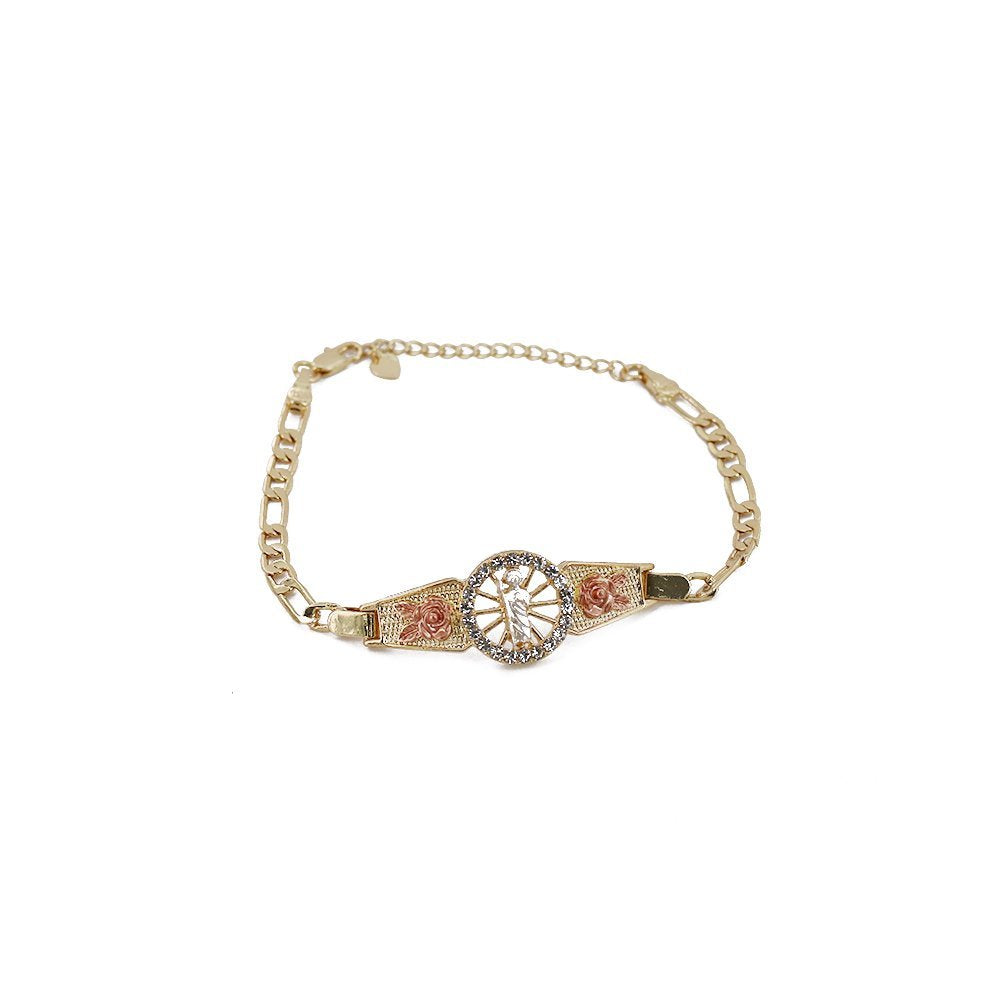 Pulsera Figaro San Judas Con Flores Blanco BRS 1067 W