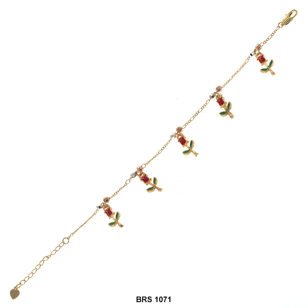 Pulsera Abalorios Con Flor Rosa BRS 1071