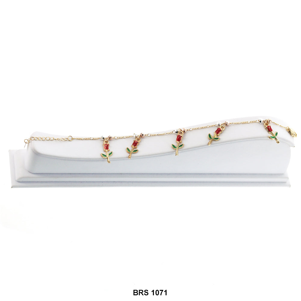 Pulsera Abalorios Con Flor Rosa BRS 1071