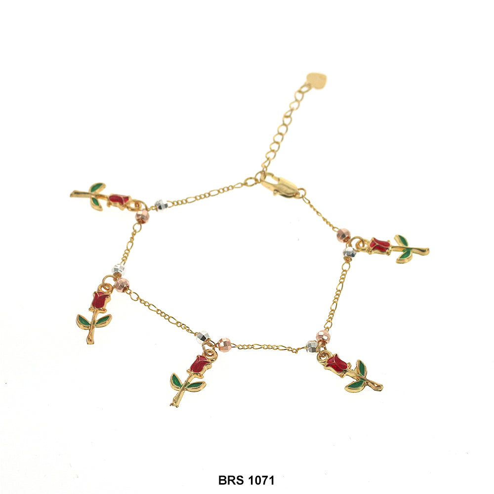 Pulsera Abalorios Con Flor Rosa BRS 1071