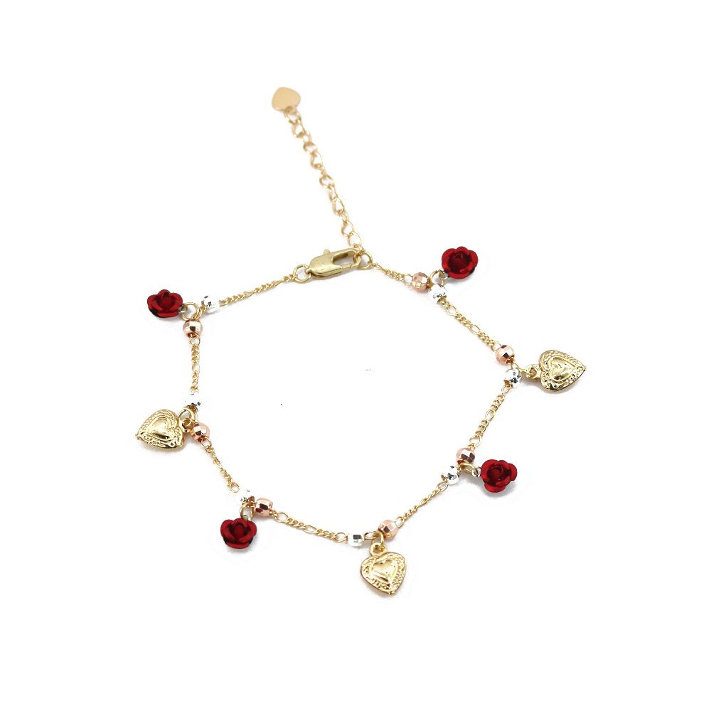 Pulsera Abalorios Con Corazones Y Rosas BRS 1076