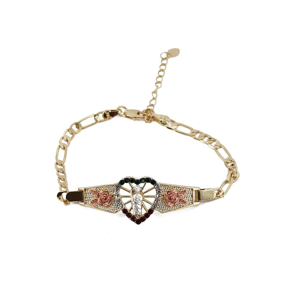 Pulsera Figaro San Judas Con Flores Multi BRS 1083 M