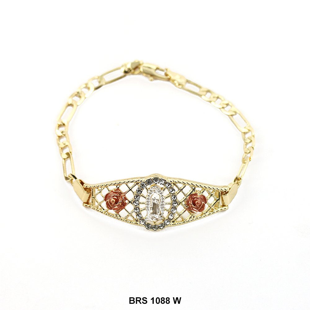 Guadalupe With Flowers Figaro Bracelet White BRS 1088 W