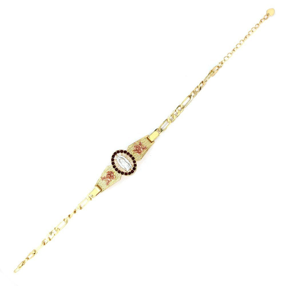 Guadalupe With Flowers Figaro Bracelet Red BRS 1089 R