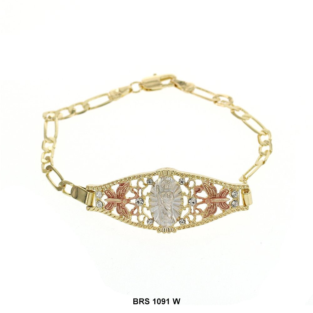 Pulsera Figaro San Judas Con Mariposas Blanco BRS 1091 W