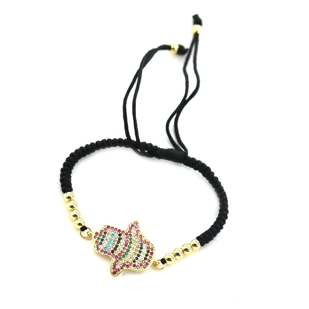 Hamsa Hand Thread Bracelet BRS 1373 BK