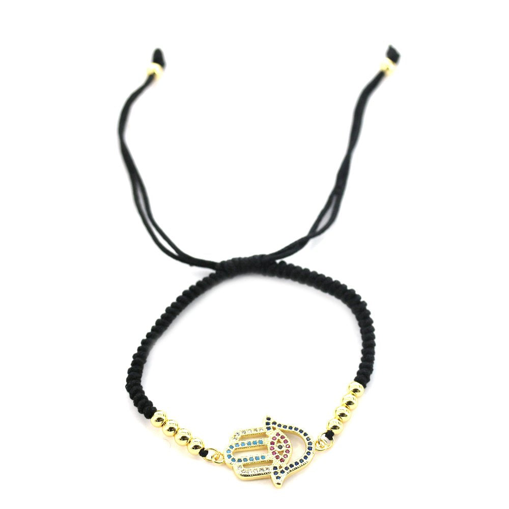 Hamsa Hand Thread Bracelet BRS 1402 BK