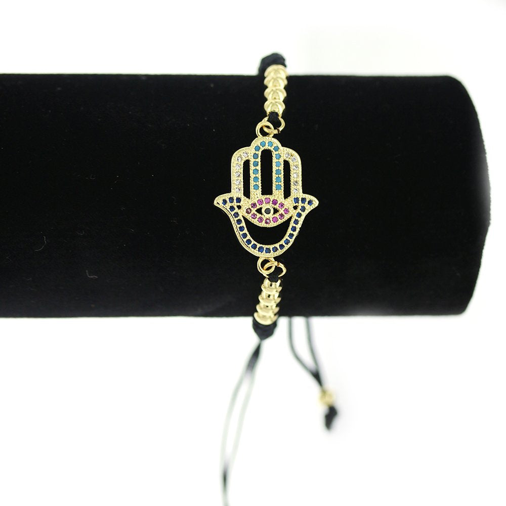 Hamsa Hand Thread Bracelet BRS 1402 BK