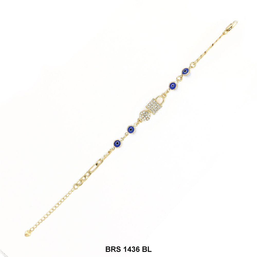 Lock Key Evil Eye Figaro Bracelet BRS 1436 BL