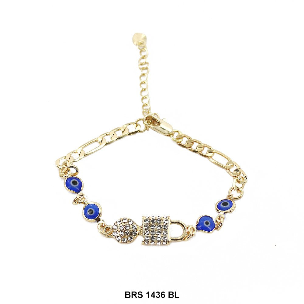 Lock Key Evil Eye Figaro Bracelet BRS 1436 BL