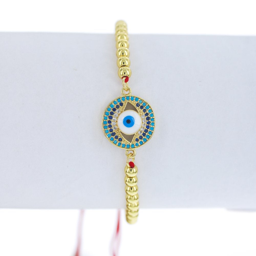 Evil Eye Thread And Beads Adjustable Bracelet BRS 1670