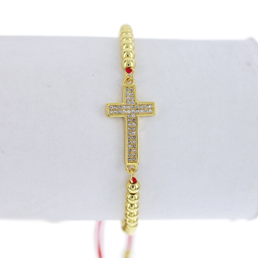 Cross Thread And Beads Adjustable Bracelet BRS 1671