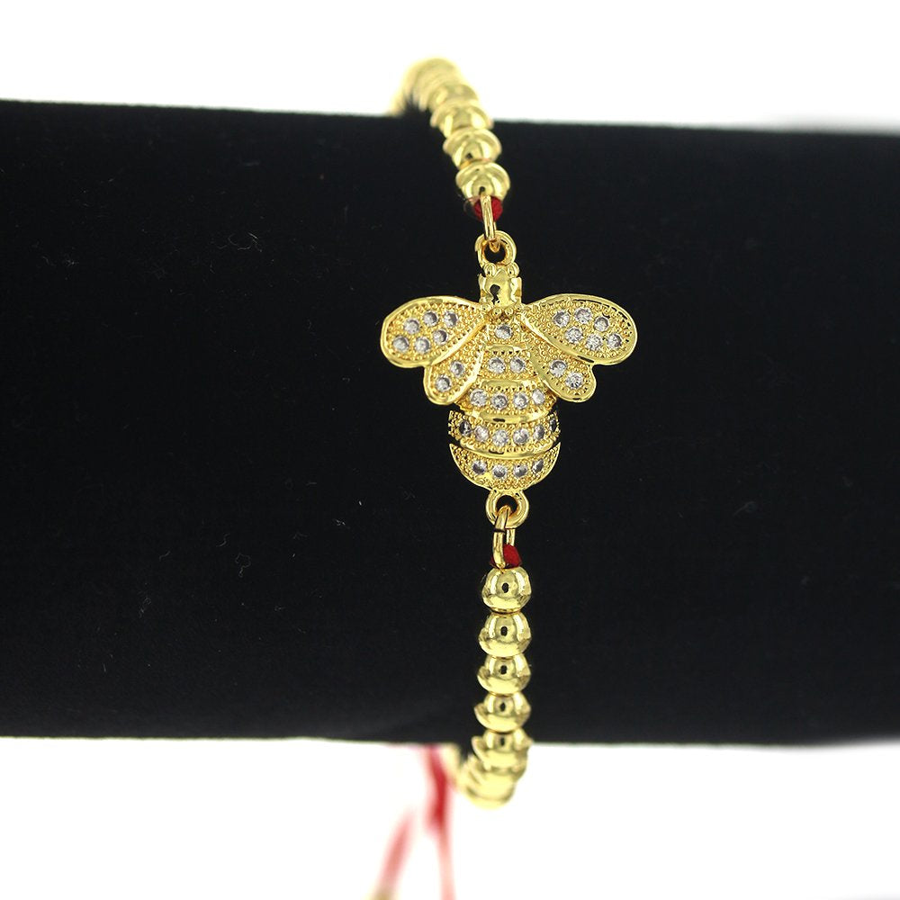 Pulsera Ajustable Honey Bee Hilo Y Cuentas BRS 1673