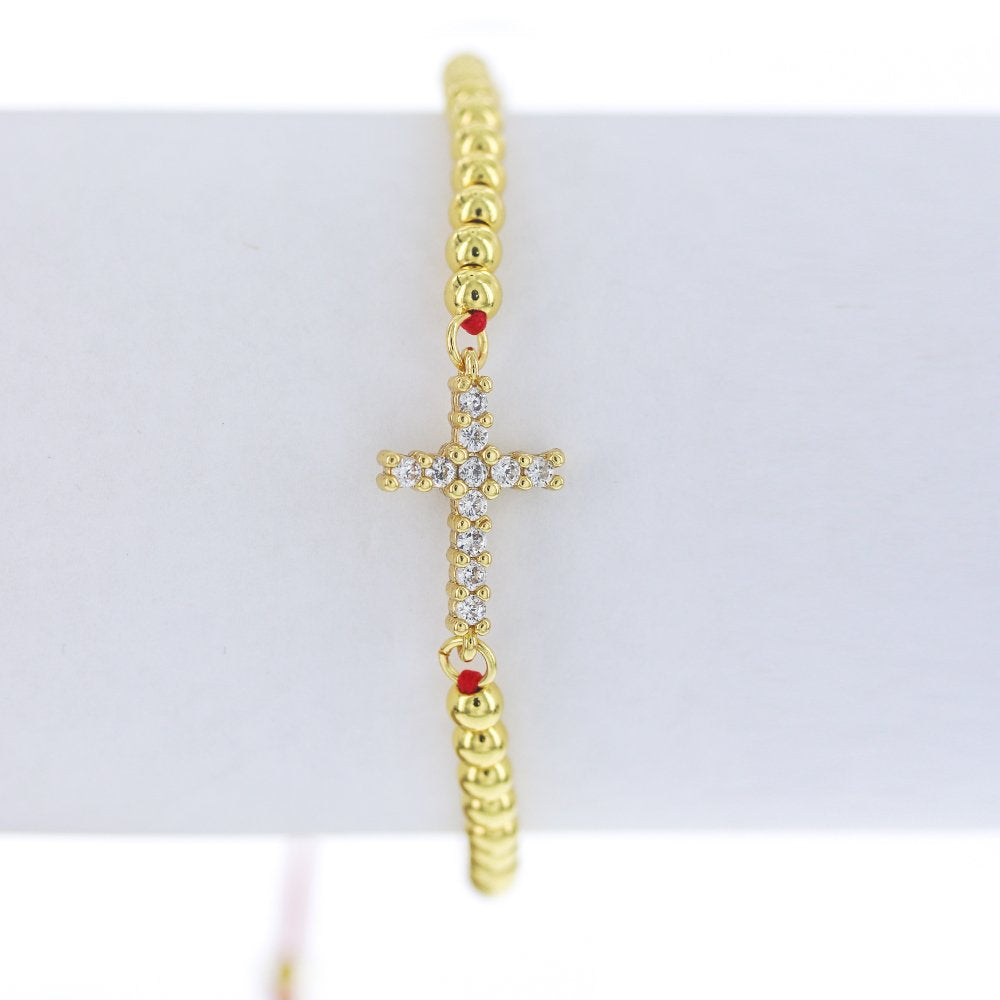 Pulsera Ajustable De Hilo Cruzado Y Cuentas BRS 1674