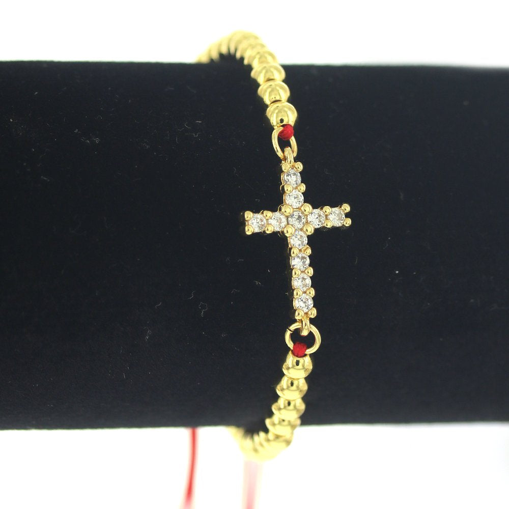 Cross Thread And Beads Adjustable Bracelet BRS 1674