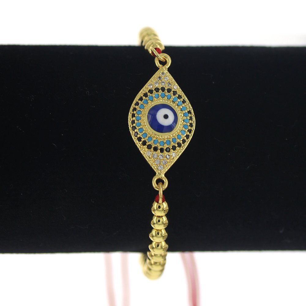 Evil Eye Thread And Beads Adjustable Bracelet BRS 1680