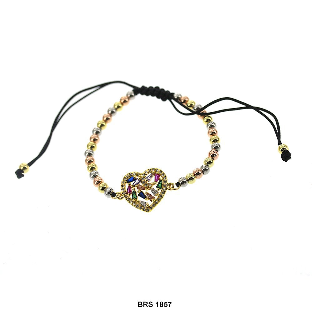 Pulsera Ajustable Corazón Hilo Y Cuentas BRS 1857