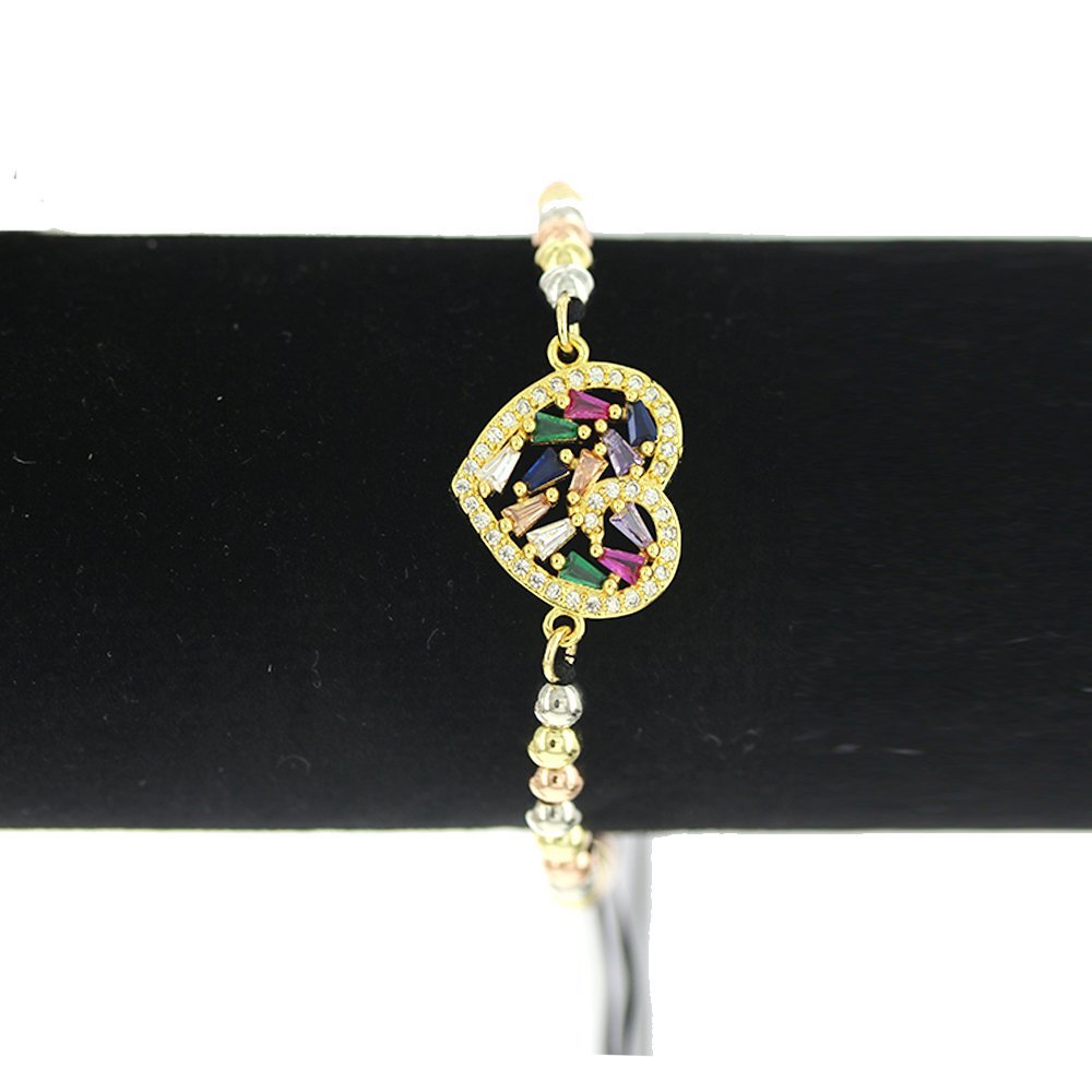 Pulsera Ajustable Corazón Hilo Y Cuentas BRS 1857