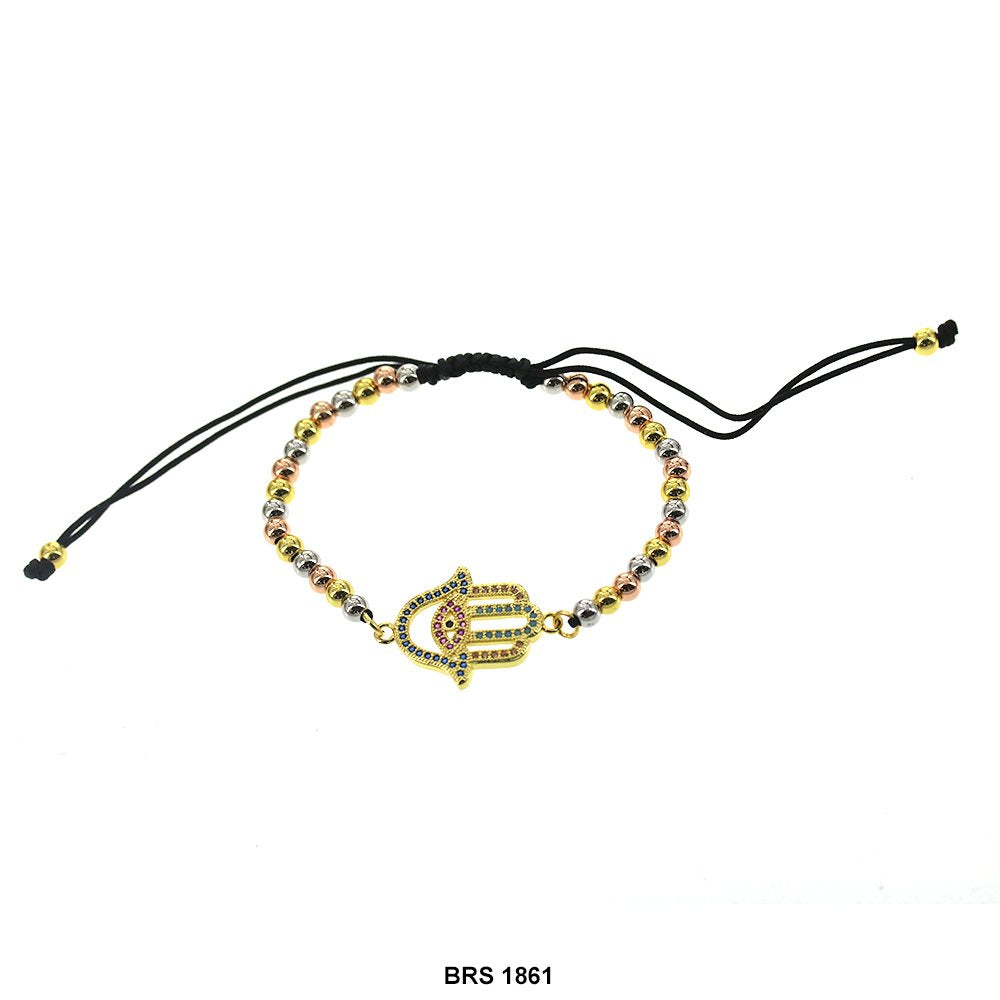 Pulsera Ajustable Mano Hamsa Hilo Y Abalorios BRS 1861