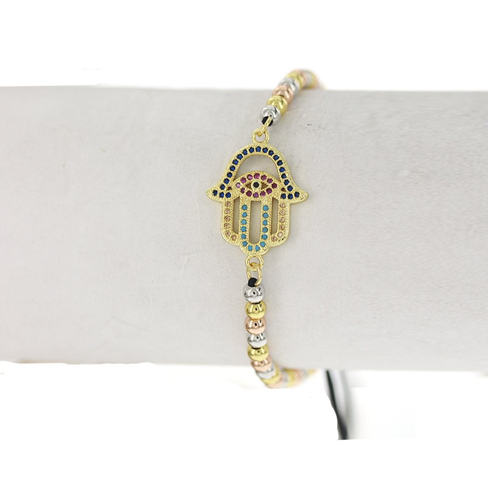 Hamsa Hand Thread And Beads Adjustable Bracelet BRS 1861