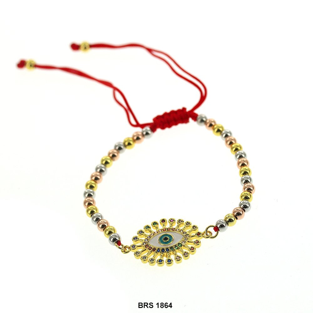 Evil Eye Thread And Beads Adjustable Bracelet BRS 1864