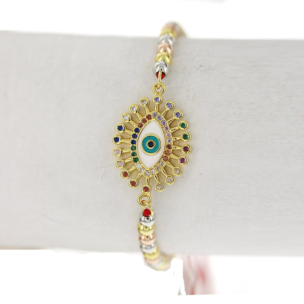 Evil Eye Thread And Beads Adjustable Bracelet BRS 1864