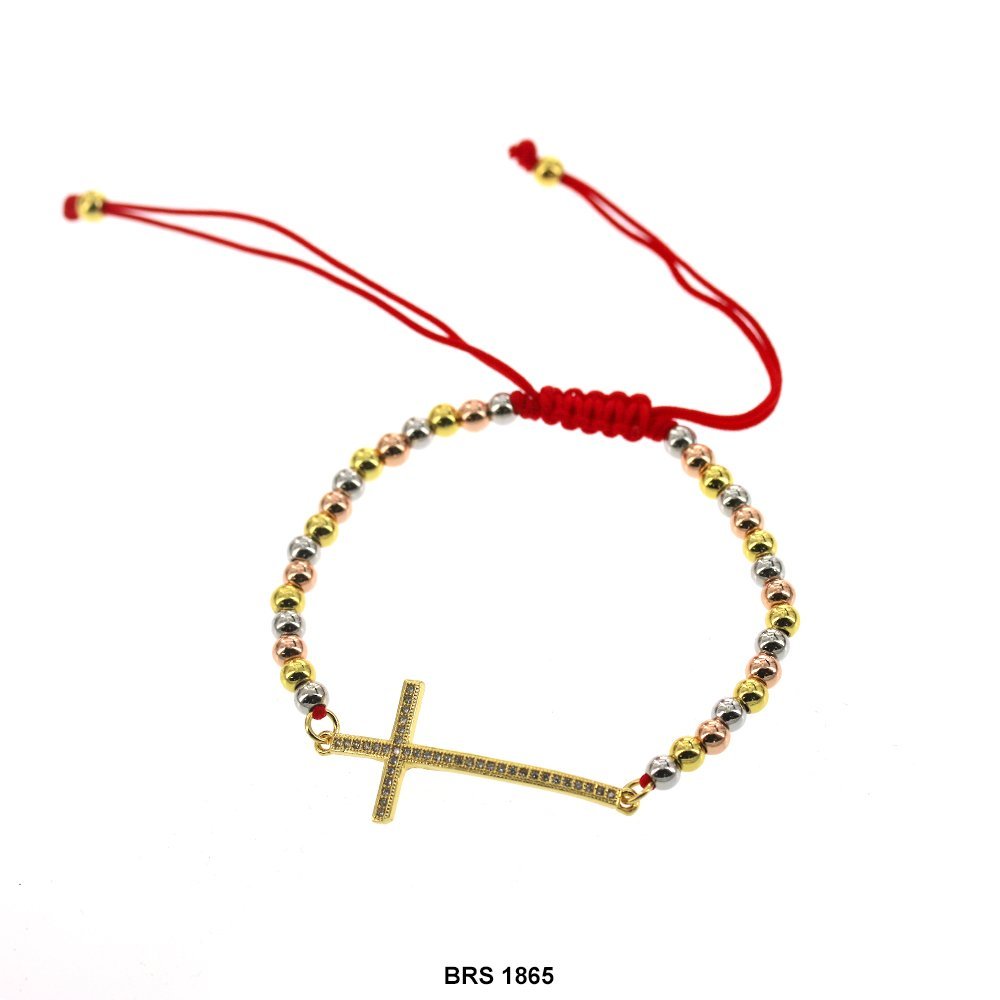 Pulsera Ajustable De Hilo Cruzado Y Cuentas BRS 1865