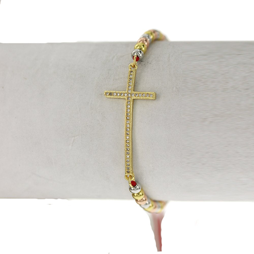 Pulsera Ajustable De Hilo Cruzado Y Cuentas BRS 1865