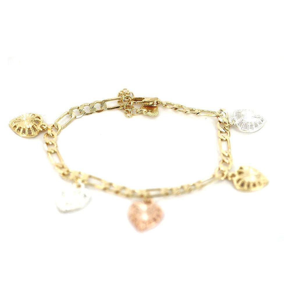 Heart Charms Figaro Bracelet BRS 634