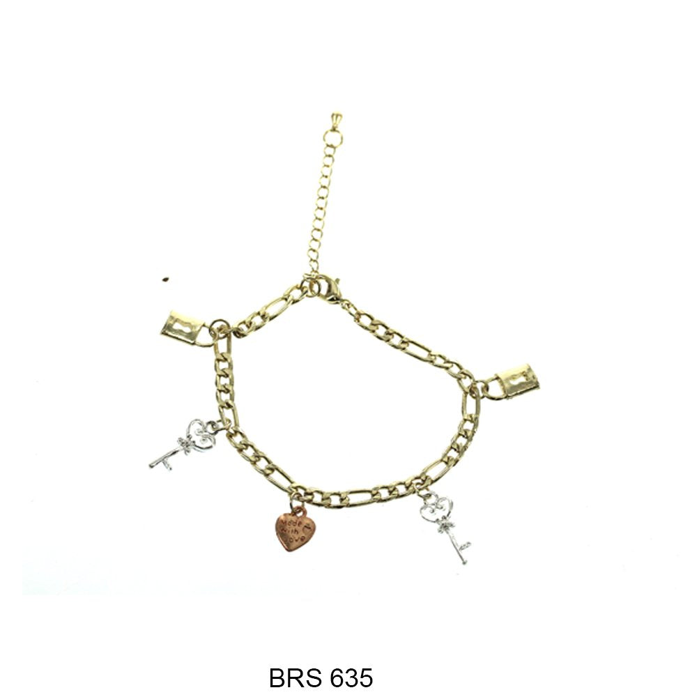 Heart Lock Key Figaro Bracelet BRS 635