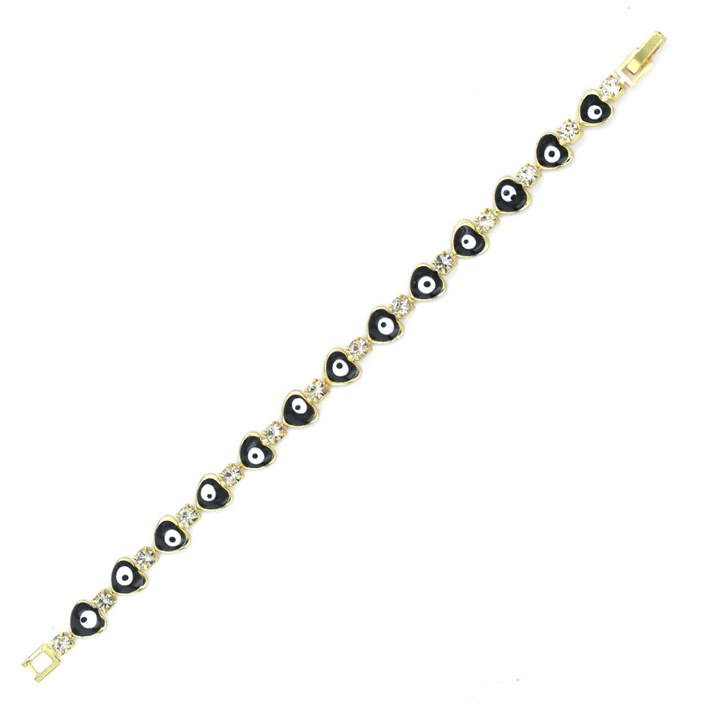 Pulsera Corazón Con Zirconia Cúbica Mal De Ojo BRS 874 BK