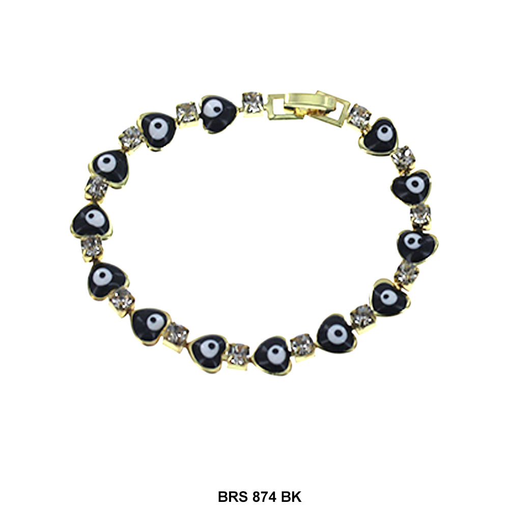 Pulsera Corazón Con Zirconia Cúbica Mal De Ojo BRS 874 BK